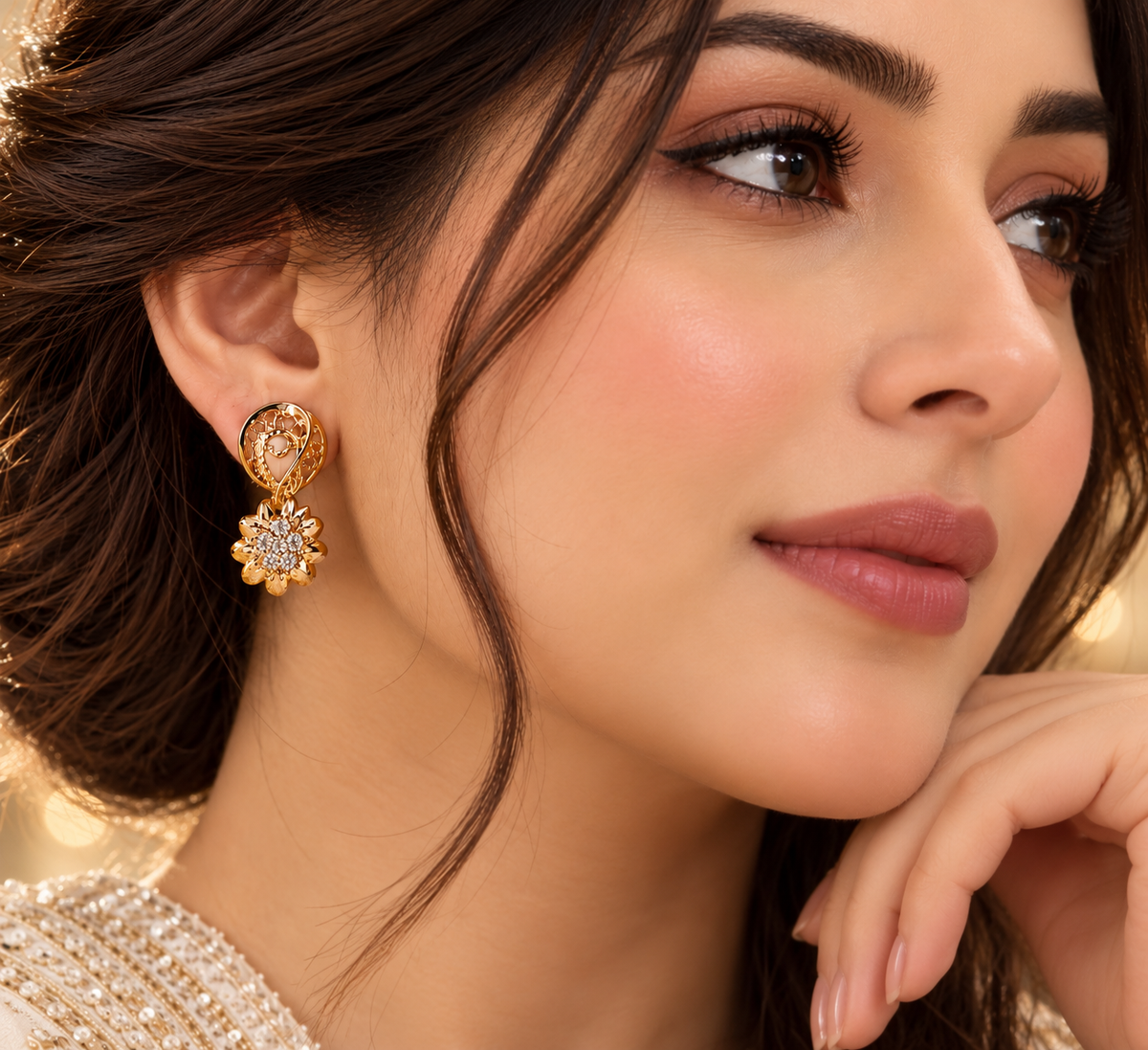 Golden Floral Filigree Drop Earrings