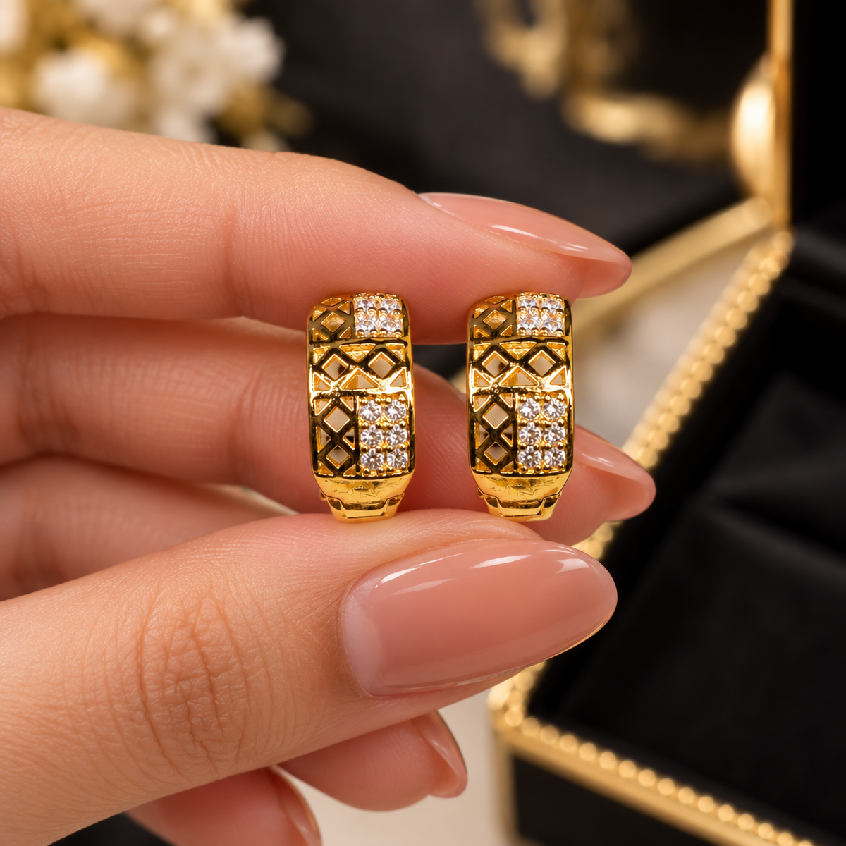 Royal Mosaic Crystal Huggie Earrings