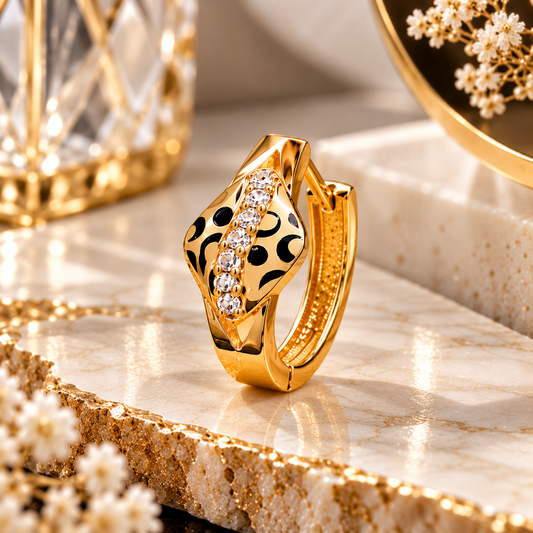 Golden Noir Crystal Hoop Earrings
