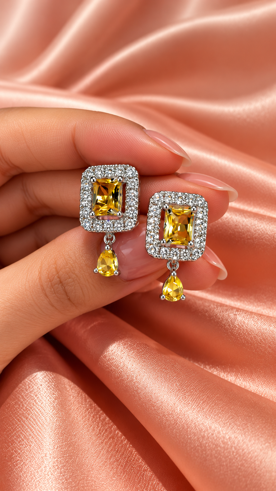 Royal Citrine Halo Drop Earrings