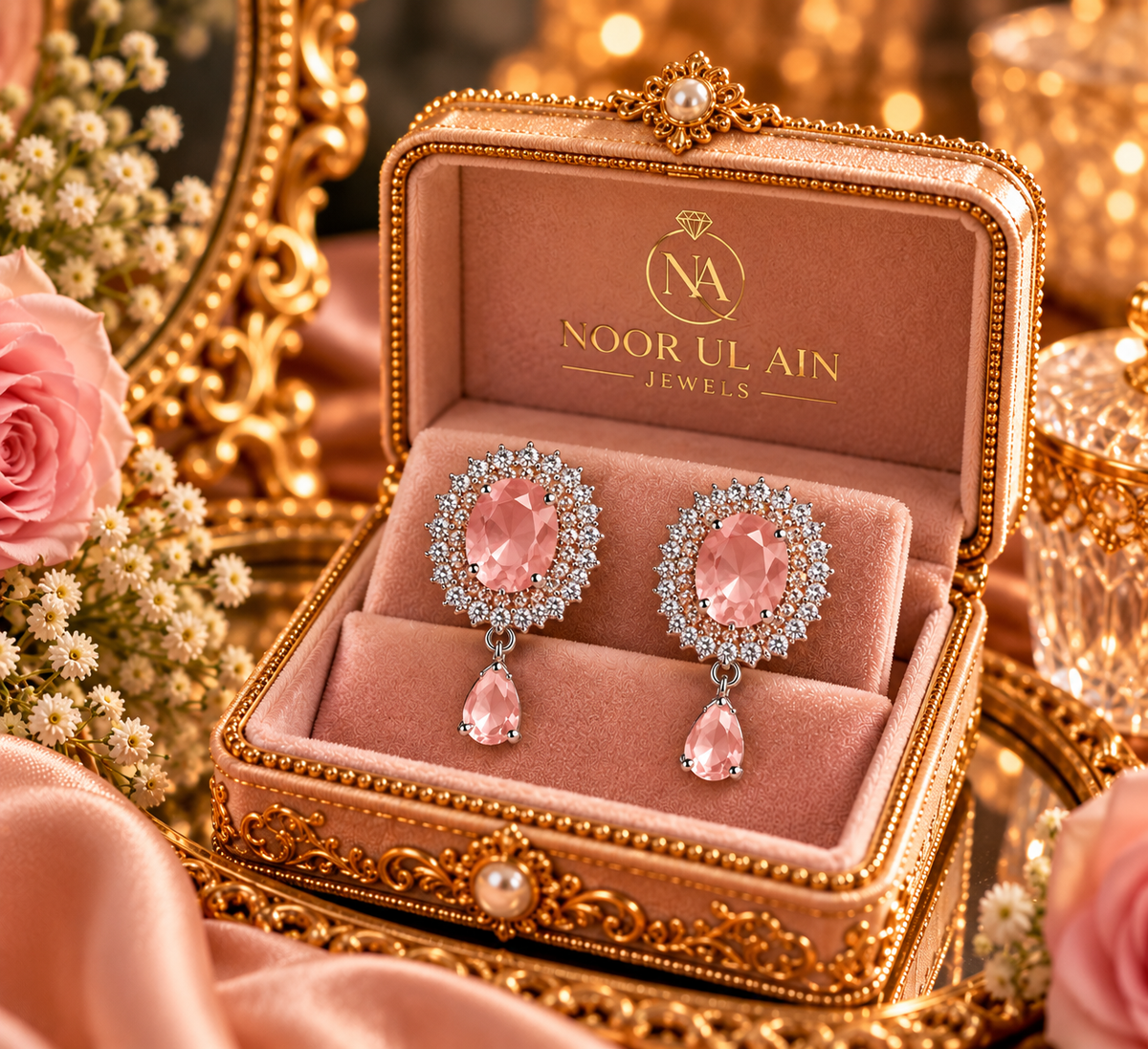 Champagne Halo Drop Earrings