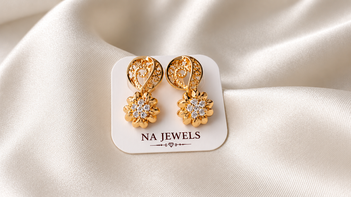 Golden Floral Filigree Drop Earrings