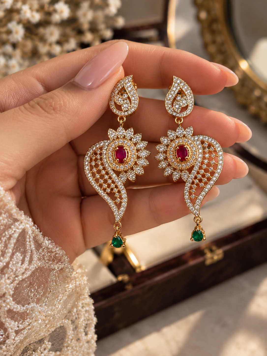 Royal Ruby Paisley Drop Earrings