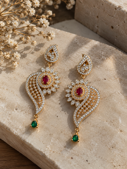 Royal Ruby Paisley Drop Earrings