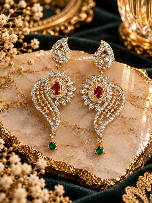 Royal Ruby Paisley Drop Earrings