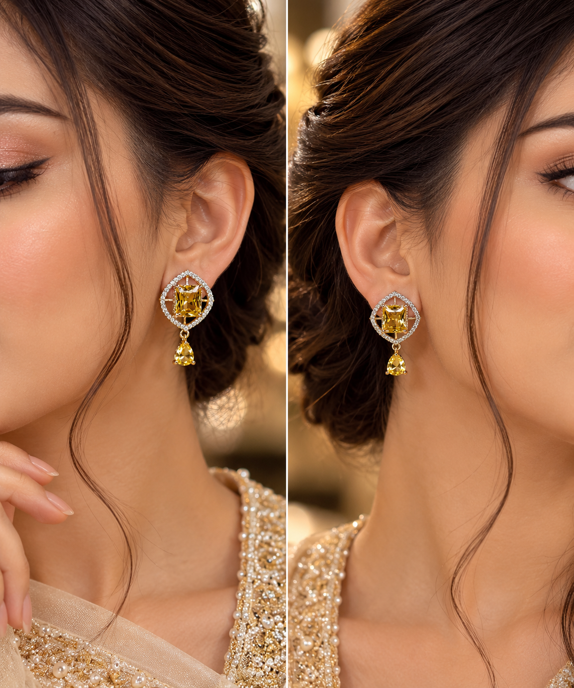 Golden Glow Crystal Drop Earrings