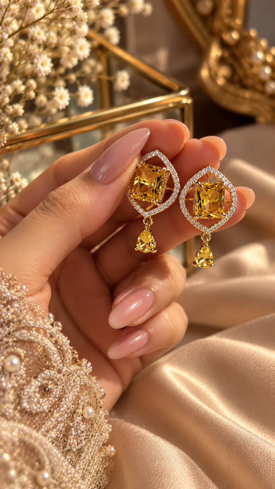 Golden Glow Crystal Drop Earrings