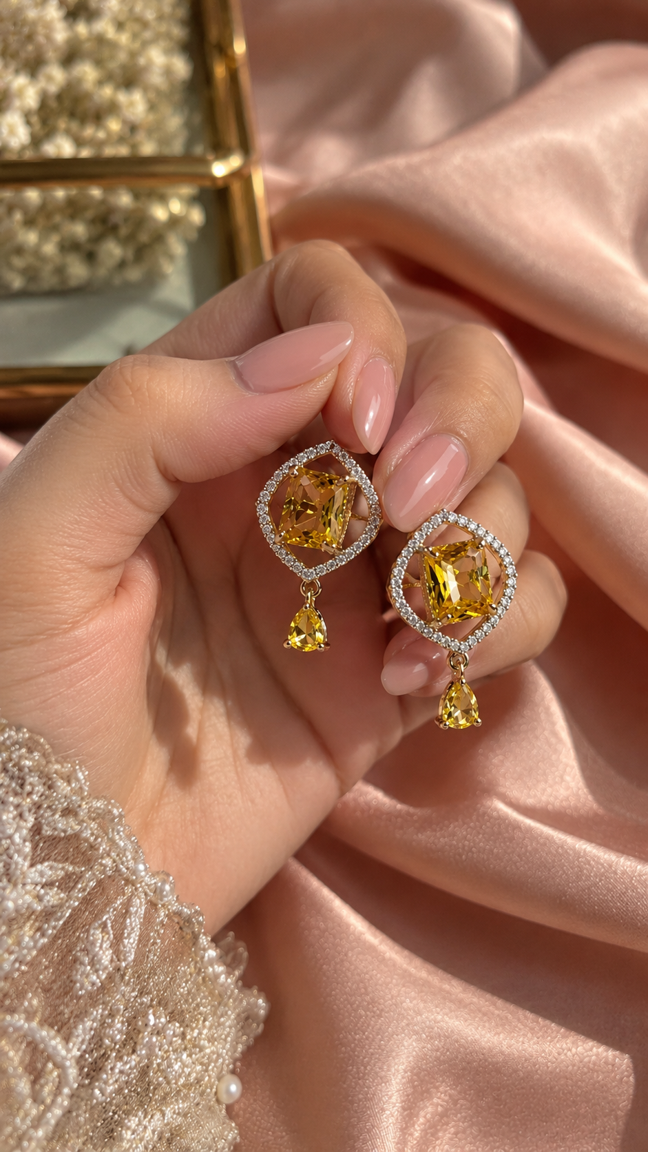 Golden Glow Crystal Drop Earrings