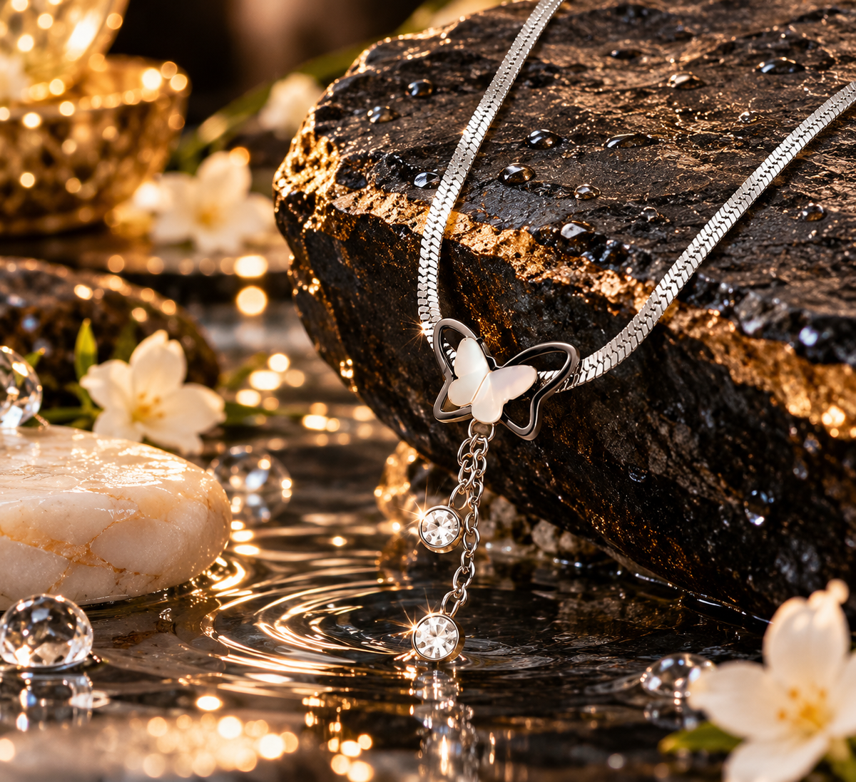 Ocean Whisper Butterfly Pendant Necklace