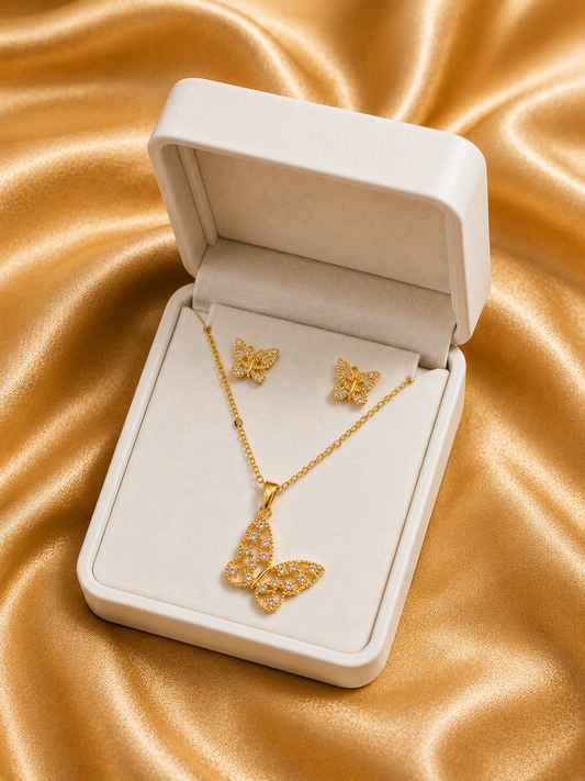 Gold Platted Butterfly Style Pendent Set