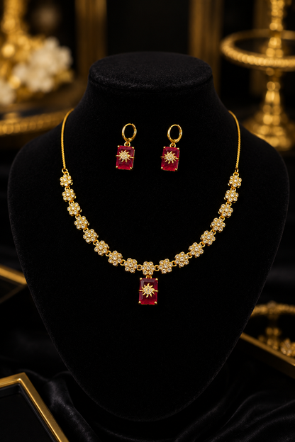 Floral Ruby / champagne / diamond Necklace Set