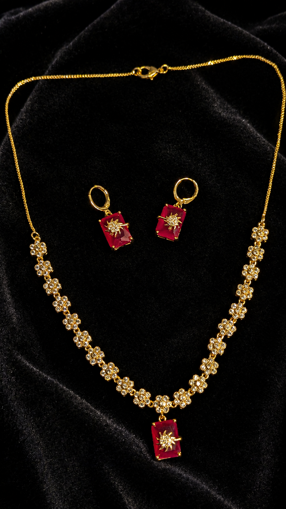 Floral Ruby / champagne / diamond Necklace Set
