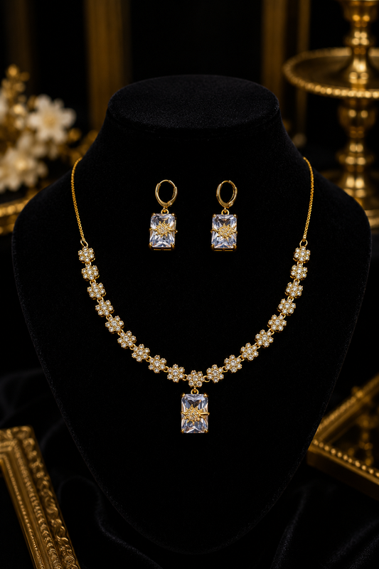 Floral Ruby / champagne / diamond Necklace Set