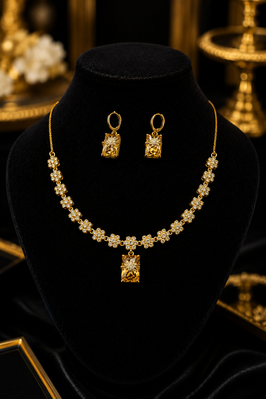 Floral Ruby / champagne / diamond Necklace Set