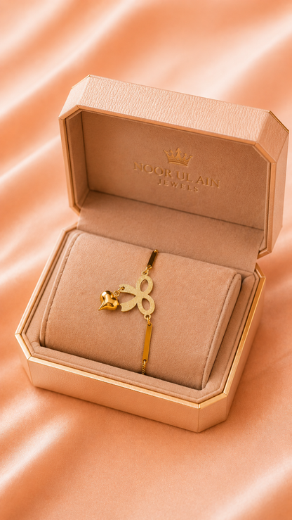 Korean Heart & Bow Charm Bracelet