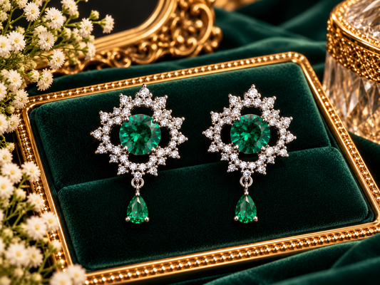 Emerald Snowflake Drop Earrings