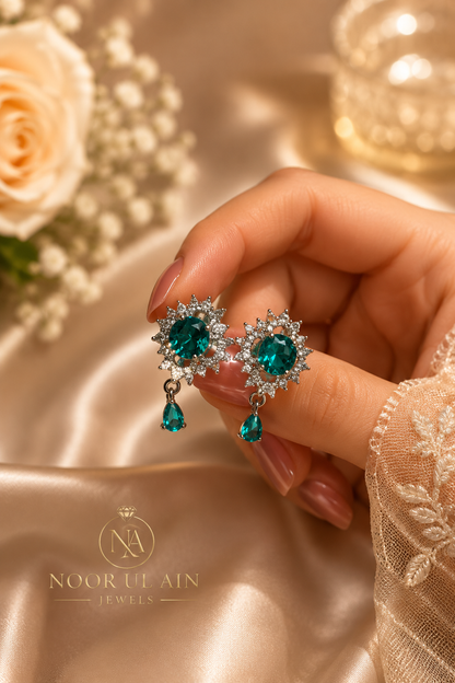 Emerald Snowflake Drop Earrings
