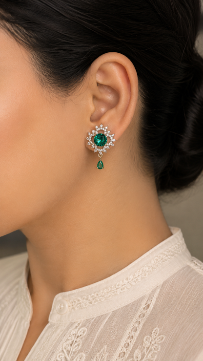Emerald Snowflake Drop Earrings