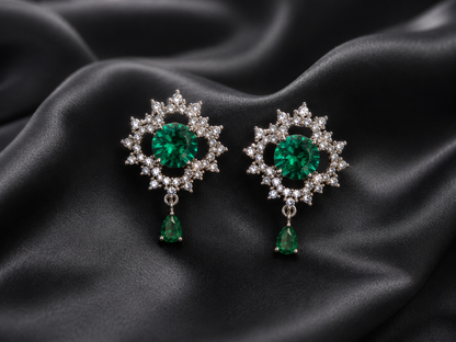 Emerald Snowflake Drop Earrings