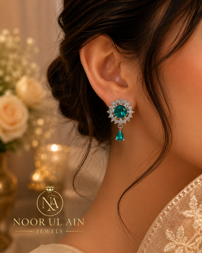 Emerald Snowflake Drop Earrings