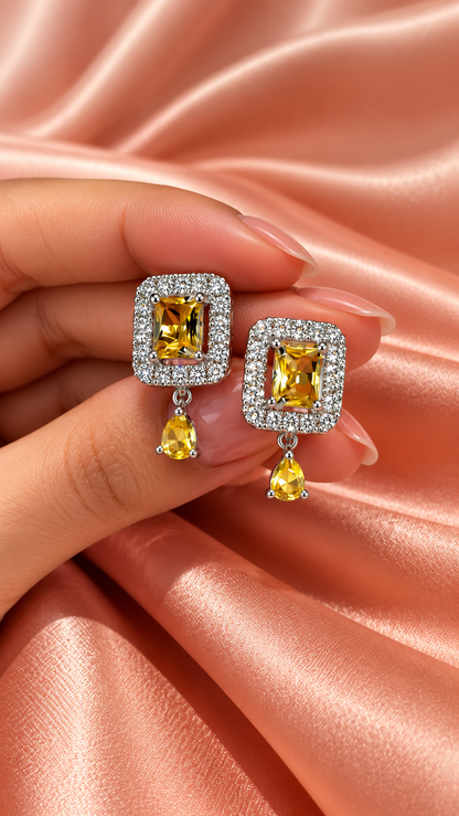 Royal Citrine Halo Drop Earrings