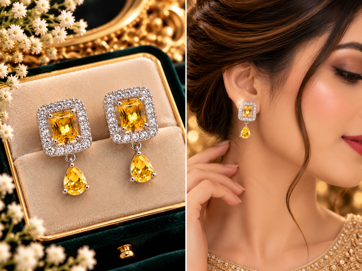 Royal Citrine Halo Drop Earrings