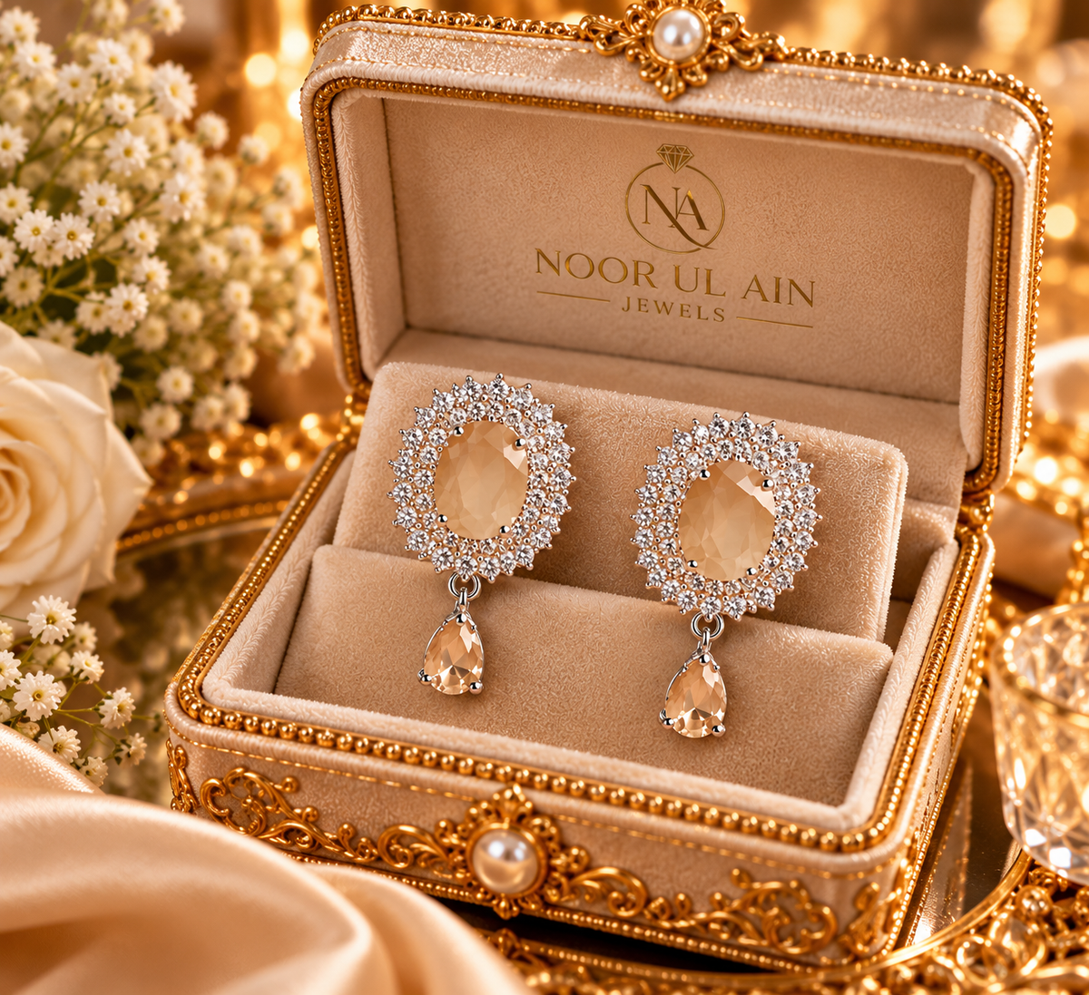 Champagne Halo Drop Earrings