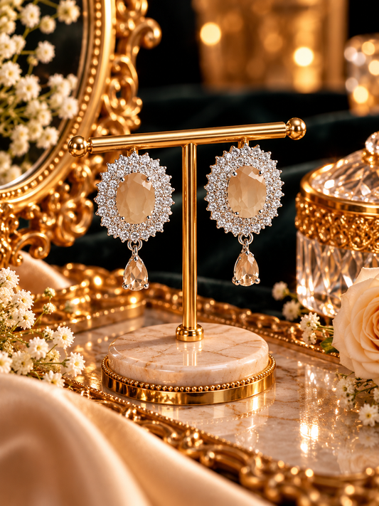 Champagne Halo Drop Earrings