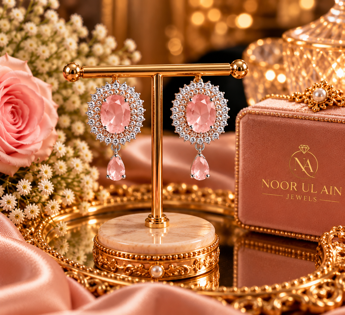 Champagne Halo Drop Earrings
