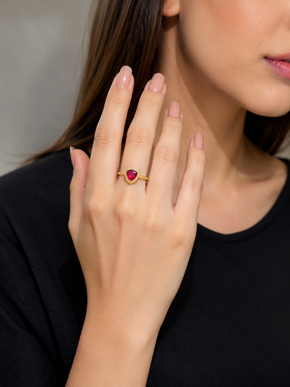 Crystal Heart Halo Ring