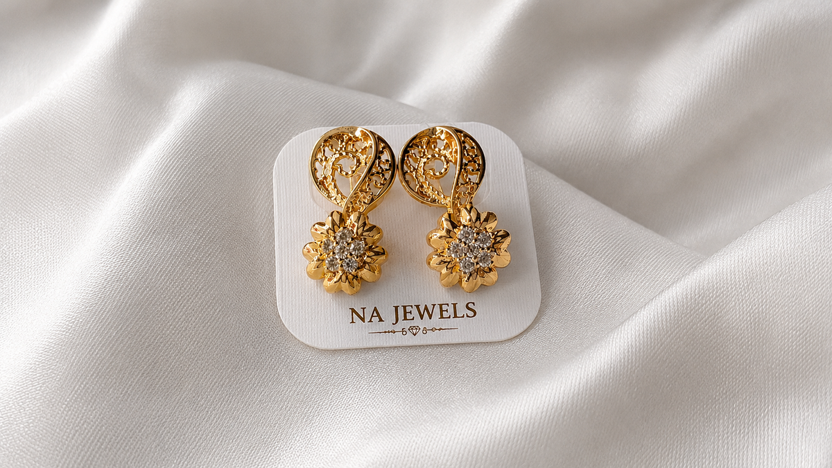 Golden Floral Filigree Drop Earrings