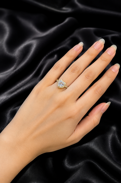 Crystal Heart Halo Ring